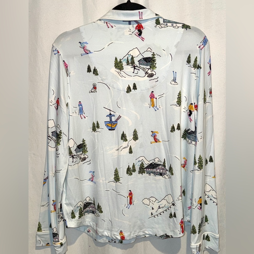 Kate Spade Pajamas Classic Long Sleeve Winter Village Ski Trip Print Pjs NWT - Picture 8 of 13